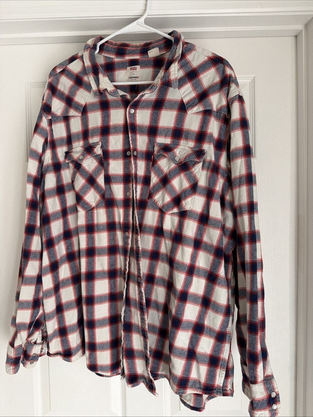Levi's Men's 3xl Flannel Western Shirt NWT Pearl Snap 100% Cotton Red-White-Blue